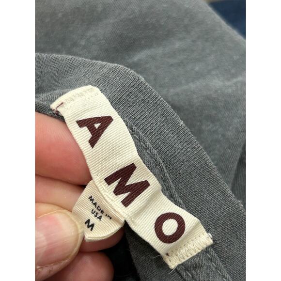 AMO Womens Cropped Top Deep V-Neck Short Sleeve Pullover Cotton Gray Size M - Picture 6 of 9